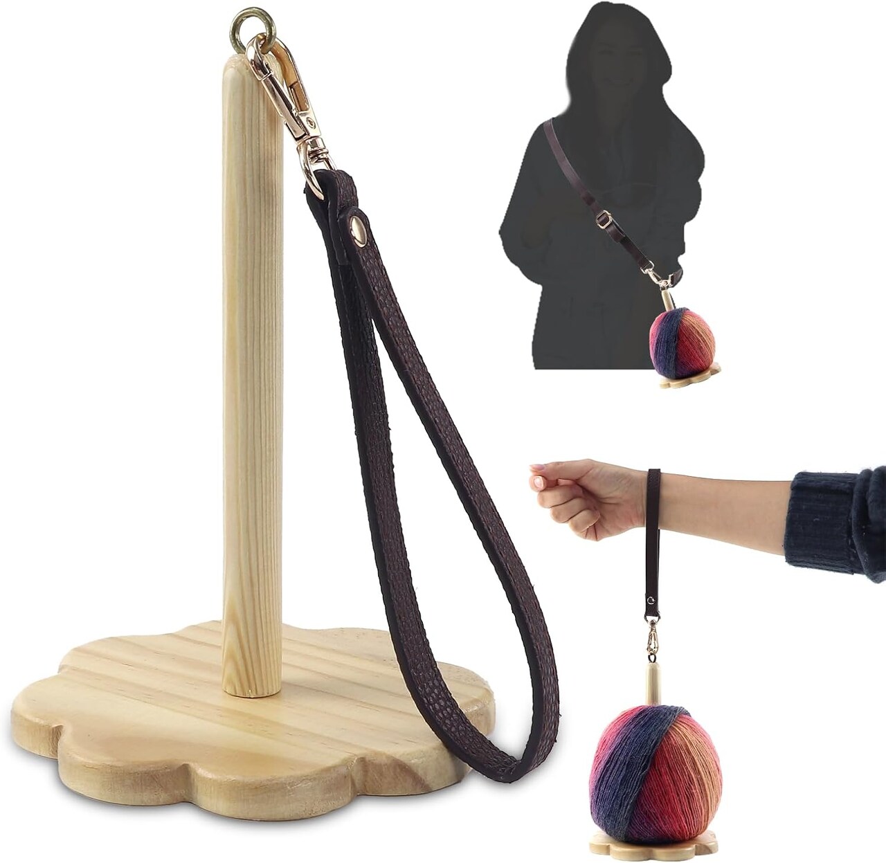 Portable Wrist Yarn Holder for Crocheting Wooden Yarn Ball Holder (Log Color)